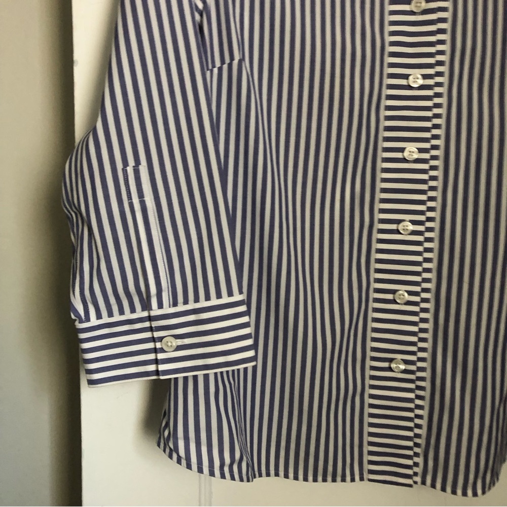 Talbots Wrinkle Resistant Stretch Striped Buttondown Shirt Navy White NWOT 10p - Picture 3 of 6